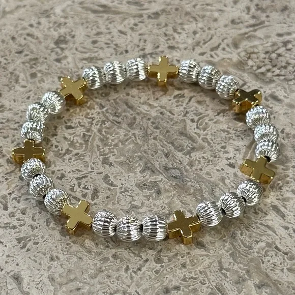 Hand Crafted Lux Infinity Cross 6mm Gold Bead Bracelet - Picture 8 of 14